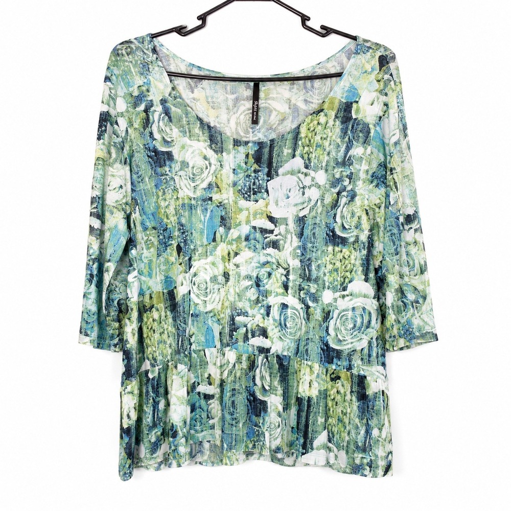 Skye's the limit Floral Mesh Peplum Top Womens XL Green Blue Excellent Romantic